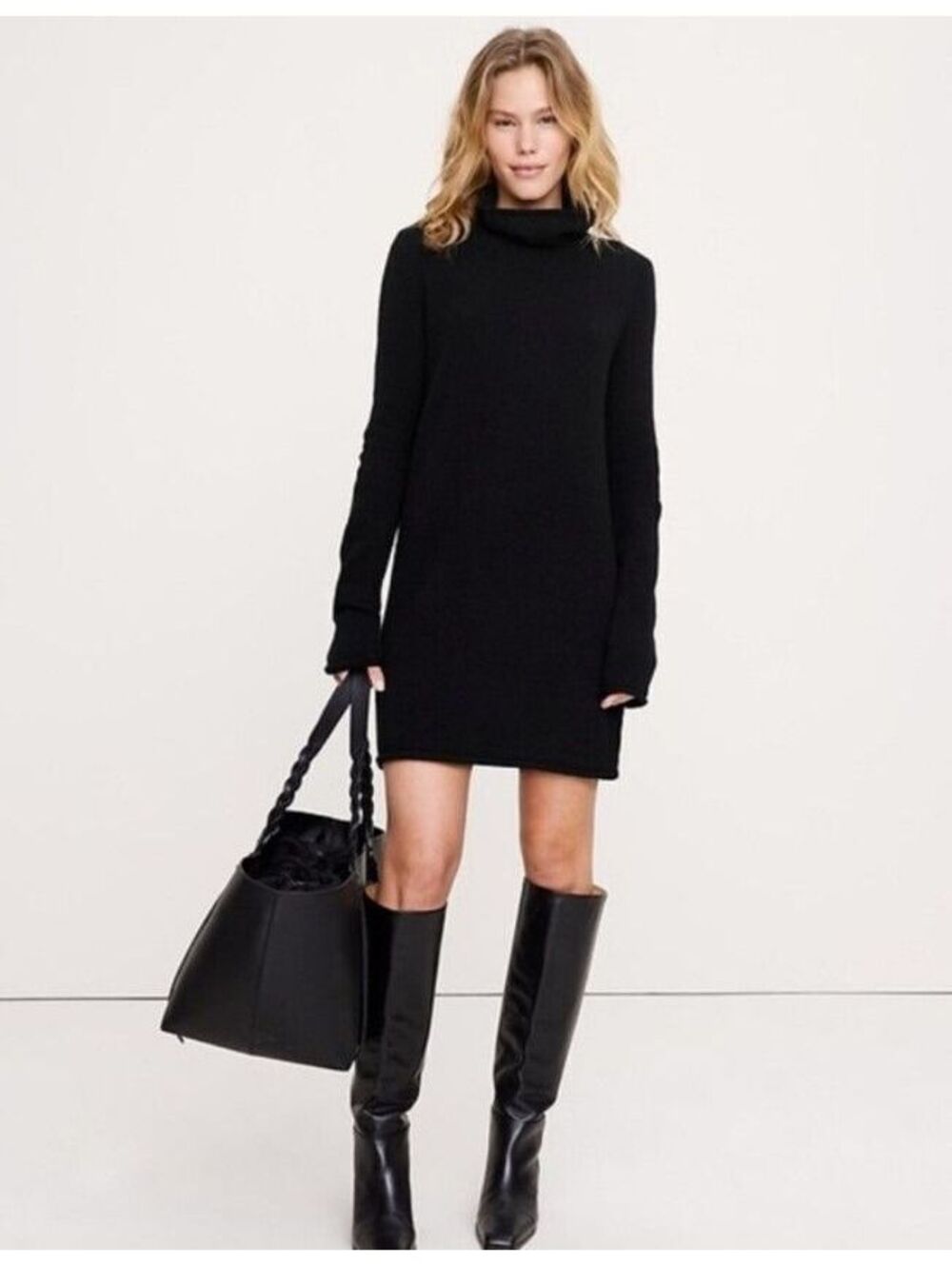 NWT Banana Republic Lightweight Cashmere Turtleneck Mini Dress BLACK MEDIUM